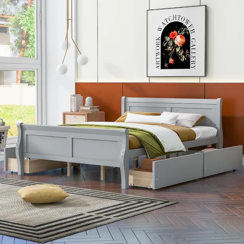 Vista 18 de Cama de plataforma de madera de tamaño individual con cabecera en forma de casa, soporte de listones de madera, para dormitorio de niños, niñas