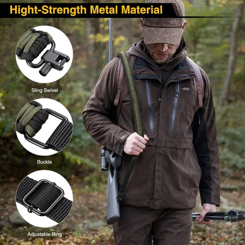 Vista 4 de CVLIFE Correa de Rifle 550 Paracord de 2 Puntos con Giratorio Tri-Lock para Caza y Exteriores Length of 39" to 50", Sturdy Nylon Webbing Strap