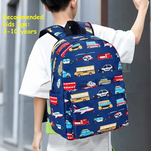 Vista 2 de Mochila escolar para niños con fiambrera para niños, para jardín de infantes, mochila escolar para niños pequeños, Patrón de avión para coche