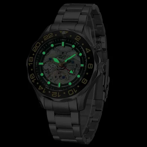 Vista 5 de TSAR BOMBA Reloj híbrido automático GMT para hombre, 656.2ft, impermeable, japonés, con movimiento de carga automática, fecha, almacenamiento