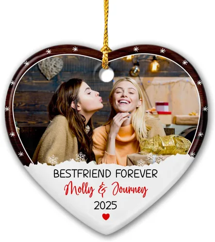 Vista 15 de Adorno de Navidad personalizado con foto de pareja 2025 con cualquier imagen, adorno de Navidad molesto, carga cualquier foto, adorno de cerámica