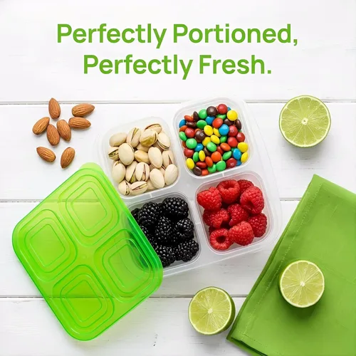 Vista 8 de AVLA Paquete de 10 cajas Bento para aperitivos, contenedores reutilizables para preparación de comidas, 4 compartimentos, cajas de almuerzo Bento