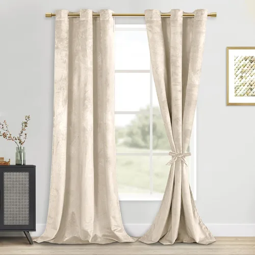 Vista 9 de DWCN - Juego de 2 paneles de cortina de terciopelo con ojales negros, tratamiento de ventanas con aislamiento térmico, apilables, decoración moderna