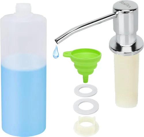 Vista 12 de Dispensador de jabón para platos para fregadero de cocina de níquel cepillado, dispensador de jabón para debajo del fregadero con cabezal de bomba