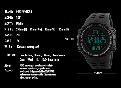 Vista 3 de Tonnier - Reloj deportivo para hombre, multifuncional, digital, pantalla LED, militar, doble hora, luz trasera, cronómetro e impermeable con correa