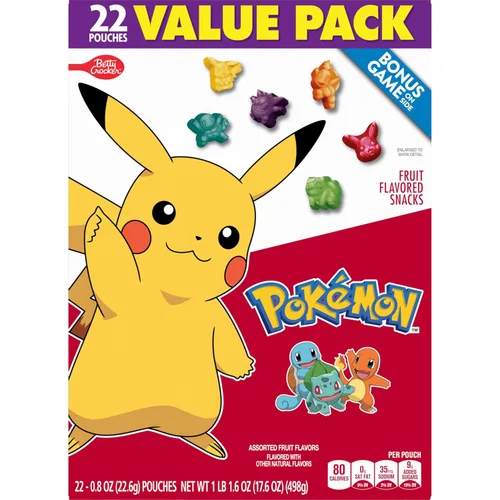 Vista 3 de Pokemon - Snacks con sabor a frutas, sin grasa y sin gluten, 17.6 onzas (22 bolsas)