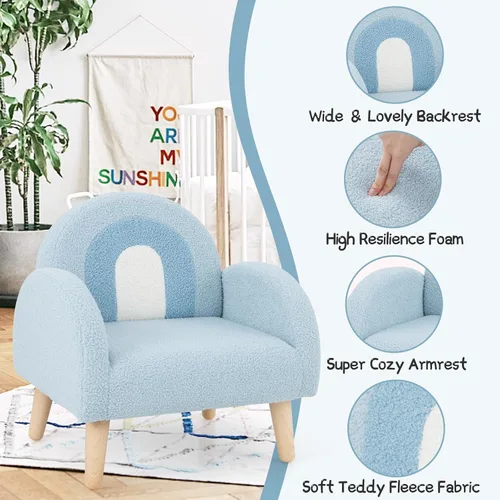 Vista 4 de INFANS Sofá para Niños, Sillón para Niños Pequeños con Marco de Madera Maciza Diseño Anti-Volcado Tela de Felpa, Silla Tapizada para Niños