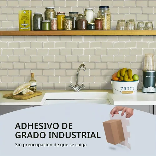 Vista 2 de 10 hojas adhesivas para baldosas, pegar y despegar para salpicaduras 12"x12" Beige