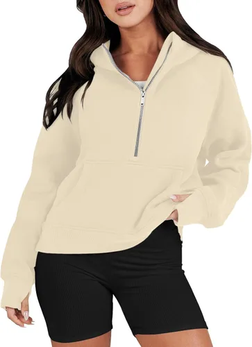 Vista 2 de Sudadera Y2K para mujer, con media cremallera, con agujero para el pulgar, sudadera de manga larga con bolsillo
