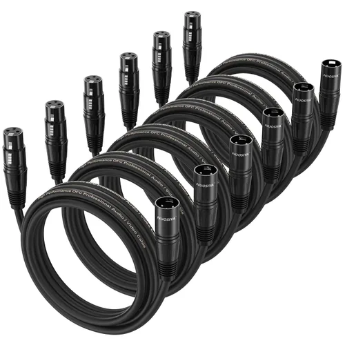 Vista 15 de Cable XLR de 1.5 pies, 6 unidades, cables de micrófono, cable de altavoz de micrófono equilibrado de alta calidad con cable XLR macho a hembra DMX