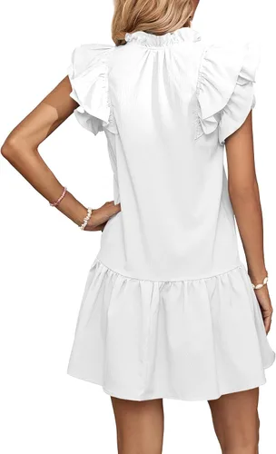 Vista 2 de LYANER Minivestido casual con volantes y cuello en V para mujer