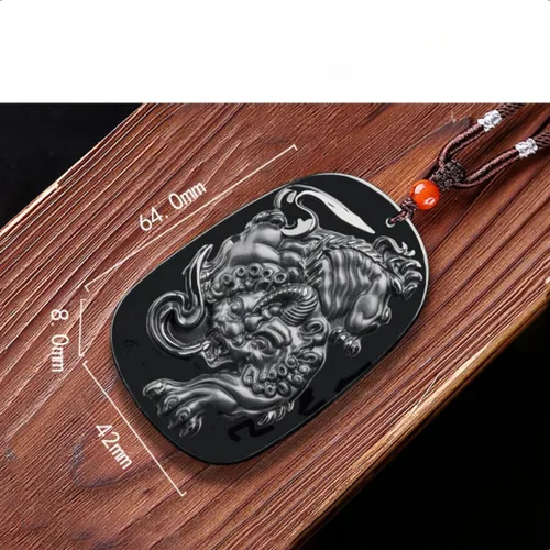 Vista 5 de GEEYOU Colgante PiXiu de jade oscuro de 2.51 pulgadas de autenticación natural, colgante de animal tallado con amuleto de la fortuna Fengshui