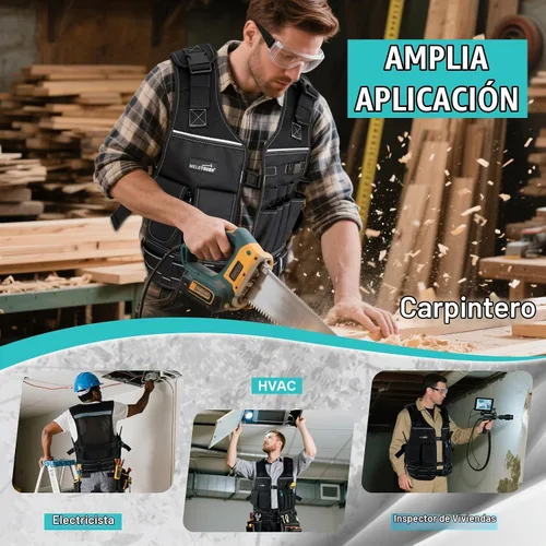 Vista 8 de MELOTOUGH Chaleco de herramientas para hombre con bolsillos y cinturón, chaleco de seguridad ajustable de múltiples bolsillos para electricista