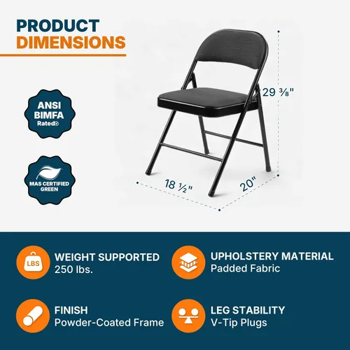 Vista 3 de OEF Furnishings OEF970 Series - Sillas plegables acolchadas de tela de alta calidad, asiento y respaldo acolchados cómodos para salas