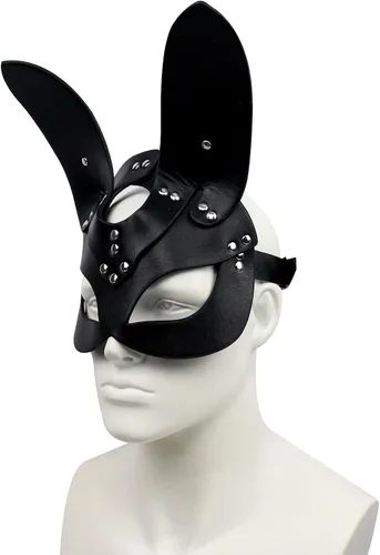Vista 5 de Máscara de cuero para mujer, disfraz de gato de conejo, zorro, máscara de medio rostro de animal, cosplay, fiesta de Halloween, mujeres y mujeres