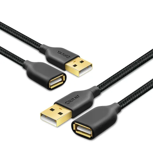 Vista 12 de OKRAY - Cable de extensión USB, paquete de 2 cables de extensión USB 2.0 de nailon trenzado de 6 pies tipo A, macho a hembra, con conector chapado