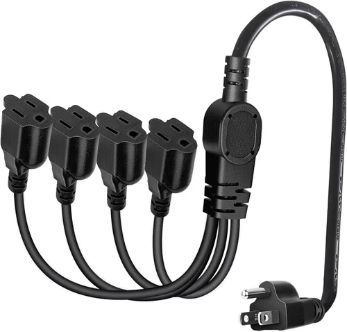 Vista 7 de Cable de extensión de alimentación de 1 a 3 divisor en Y, protector de salida de cable resistente de 3 clavijas para interiores y exteriores, NEMA