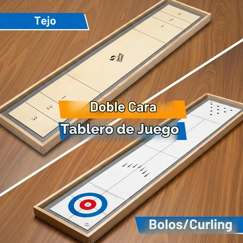 Vista 2 de Sterling Games Tabletop Bowling Combo Set, Wooden Arcade Board with Marbles and Pins, Indoor Table Top Game for Kids and Family