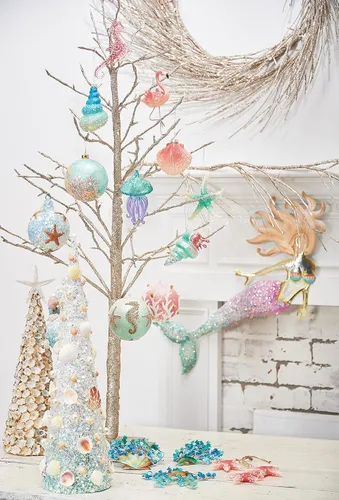 Vista 3 de Adorno colgante de cristal pequeño para árbol de Navidad, medusa con purpurina, 5 pulgadas