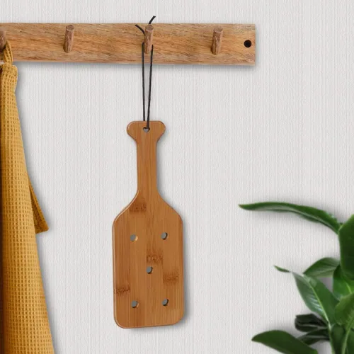 Vista 6 de Paleta de bambú de 12 pulgadas con agujeros, paleta de madera sin terminar, 1 paquete Tamaño: 12 x 4 x 0.6 pulgadas, bambú grueso con orificios