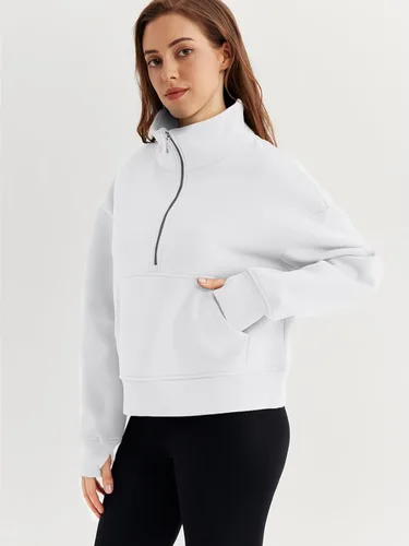 Vista 3 de EFAN Sudaderas cortas para mujer, con media cremallera, forro polar, con cremallera de un cuarto, sudaderas con capucha 2023, ropa de moda de otoño