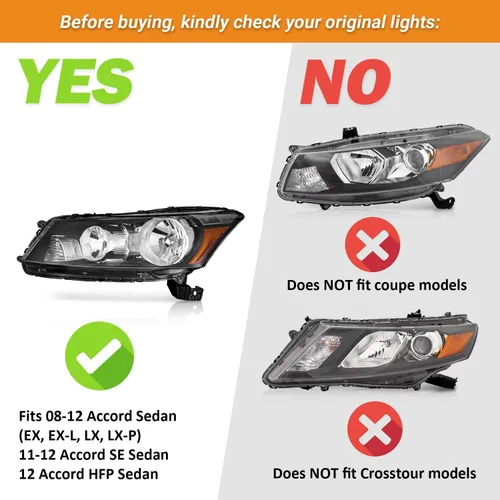 Vista 2 de WEELMOTO Par de faros delanteros para Honda Accord 4DR 2008-2012, repuesto para Honda Accord 4DR 2008, 2009, 2010, 2011, 2012, no es compatible