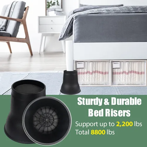 Vista 2 de MYMULIKE Elevadores de cama de 6 pulgadas, paquete de 6 elevadores de muebles de cama resistentes, elevadores de hasta 2200 libras para sofás