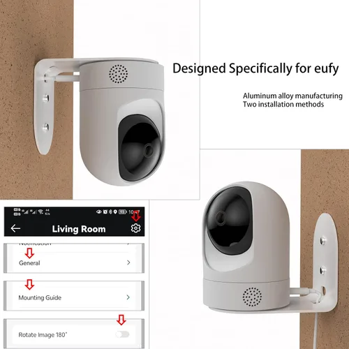 Vista 2 de Soporte de pared de metal para Eufy Security Indoor Cam E220 y Eufy P24, proporciona mejores ángulos de visión