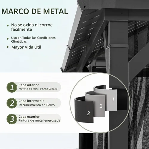 Vista 4 de UDPATIO - Cenador de techo rígido de 10 x 10 pies, kiosco de metal para patio