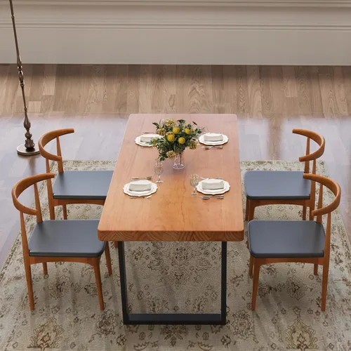 Vista 6 de Mesa de comedor moderna minimalista de madera maciza de 47 pulgadas, base de metal resistente, fácil montaje, mesa versátil para comedor, sala