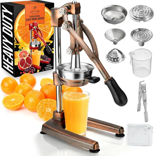 Vista 25 de Zulay Kitchen - Exprimidor de hierro fundido, exprimidor manual naranja, prensa de cítricos, color negro 01 - negro
