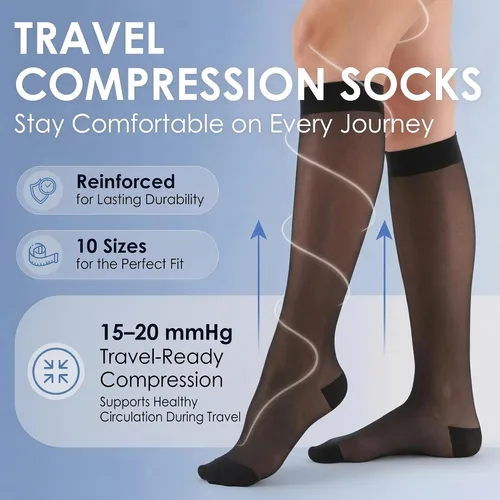Vista 2 de ABSOLUTE SUPPORT Fabricado en EE. UU. - Medias de compresión graduada opacas para rodilla de soporte transparente para mujeres 15-20mmHg Para Negro