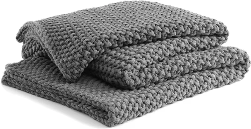Vista 19 de YnM Manta de Punto Grueso de Algodón, Mantas de Punto Trenzado para Cama, Sofá, Sillón, Cómoda y Relajante, Pieza Decorativa para Casa de Campo Azul