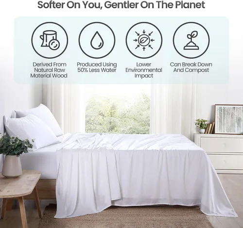Vista 7 de Juego de sábanas de 100% eucalipto Tencel Lyocell, sedosas, suaves y lisas para todas las estaciones, fabricadas de forma sostenible, absorben