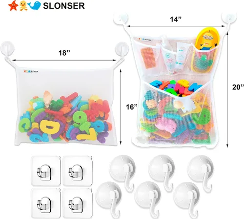 Vista 3 de Organizador de almacenamiento de juguetes de baño para bañera, soporte grande de malla para juguetes de baño y red de juguetes de baño, bolsa