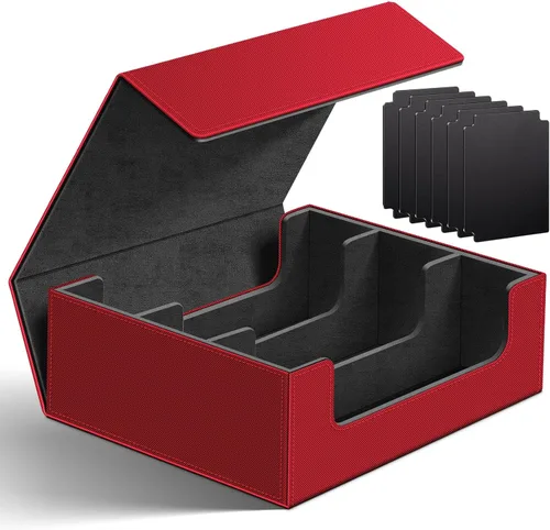 Vista 7 de Homthy Caja de almacenamiento de cubierta de 1200+ cartas para cartas de intercambio, caja de almacenamiento de cartas de cuero Commander
