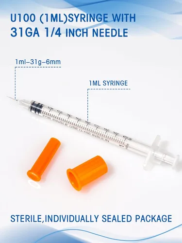 Vista 13 de Jeringas de 0.0 fl oz 29G 1/2" 0.512 in U-100 Jeringa de laboratorio desechable con tapa, paquete de 20 Calibre 29 de 1/2 pulgada, diseño a prueba