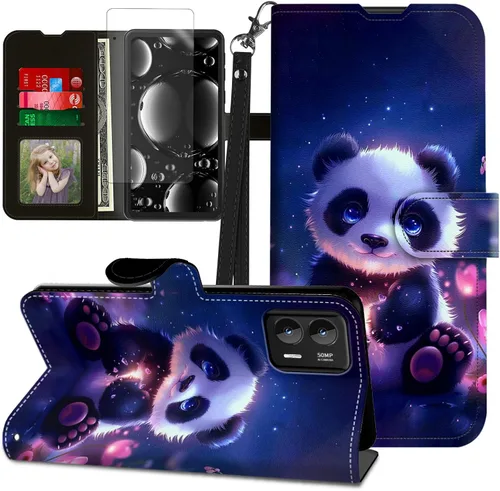 Vista 189 de Funda para Motorola Edge 2022 con protector de pantalla, soporte y tarjetero y correa para la muñeca, funda magnética para Moto Edge 2022 5G UW Lobo