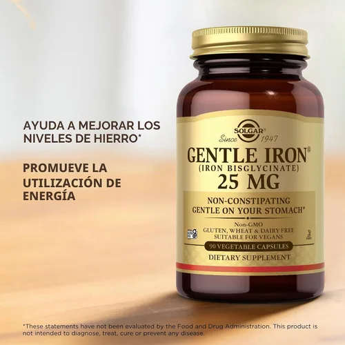 Vista 5 de Solgar Gentle Iron 25 mg, 90 cápsulas vegetales - Energía, producción normal de glóbulos rojos - Suave para el estómago - Sin OMG, vegano, sin