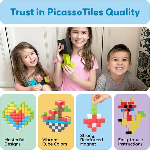 Vista 8 de PicassoTiles 108 Piece Magnetic Cubes, 1 Inch STEM Building Set for Kids 3+