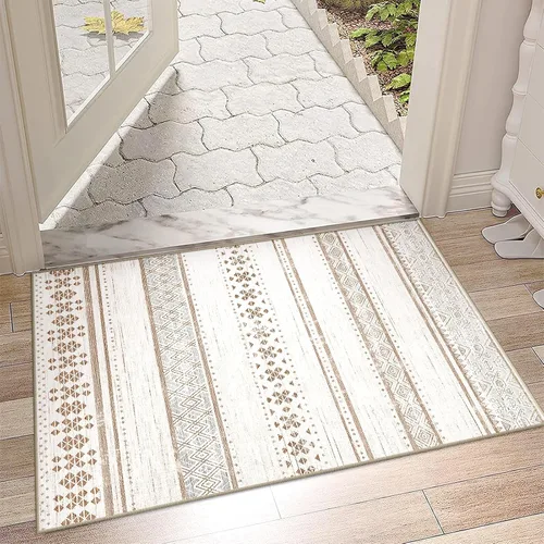 Vista 13 de BESTSWEETIE Alfombras de área de 2 x 3 pies para sala de estar, lavables, marroquíes, rústicas, geométricas neutrales, de pelo bajo