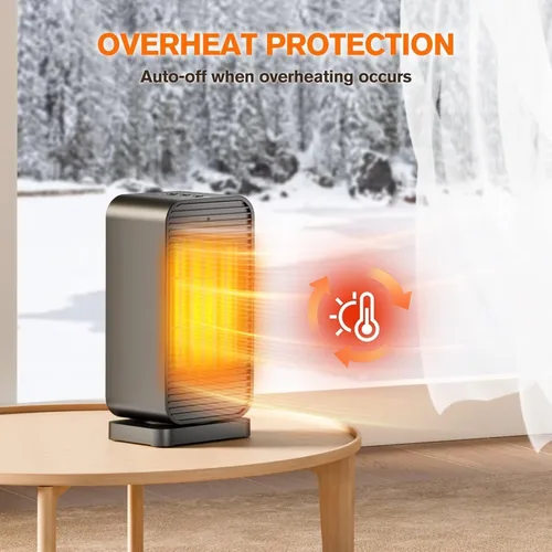 Vista 8 de Calentadores eléctricos portátiles para uso en interiores, mini calentador de espacio PTC de 1500 W con oscilación de 50 °, calentador portátil