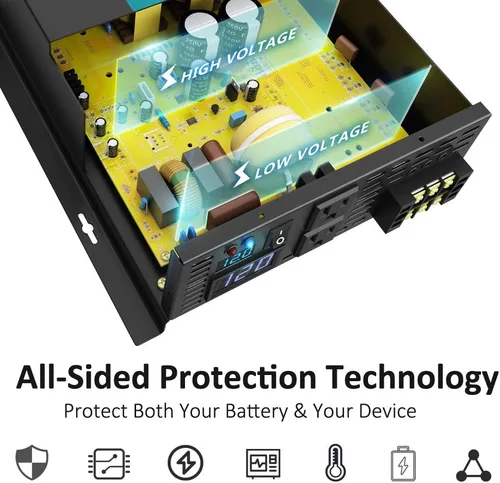 Vista 4 de WZRELB Inversor de corriente de onda sinusoidal pura de 2500W 24VDC 120VCA, RV, inversor de coche, pantalla LED