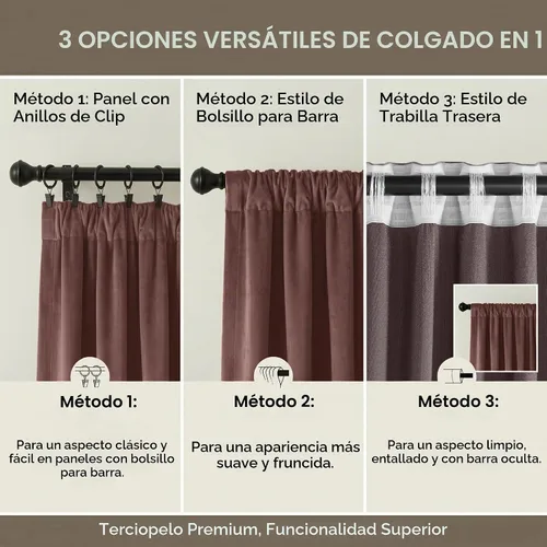 Vista 7 de NICETOWN Cortinas opacas de terciopelo rosa polvoriento de 96 pulgadas de largo, 2 paneles de oscurecimiento de la habitación, cortinas de 2-Rosa