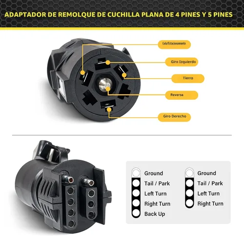 Vista 2 de Adaptador de remolque de 7 a 4 y 5 pines de Oyviny, diseño 2 en 1