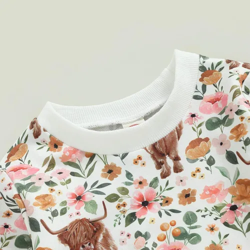 Vista 4 de Conjunto de sudadera de manga larga con cuello redondo y pantalones deportivos para bebé niña de 2 piezas