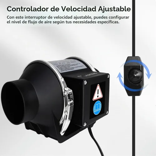 Vista 4 de Ventilador de conducto en línea de 3 pulgadas con controlador de velocidad variable y tubería, extracción de olores de humo eficiente, motor