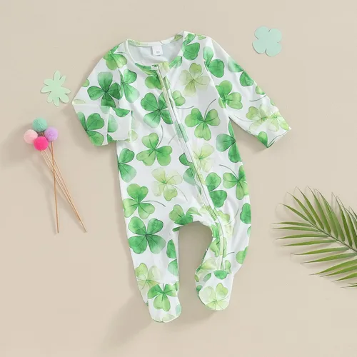Vista 3 de Beautooly Trajes irlandeses para bebé niña, lindo mameluco de manga larga con lazo para la cabeza, día de San Patricio, ropa para recién nacida