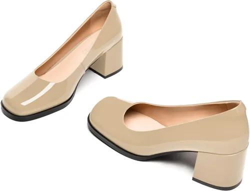 Vista 5 de Zapatos de tacón medio con puntera cuadrada para mujer, de charol y tacón medio, de 2.5 pulgadas