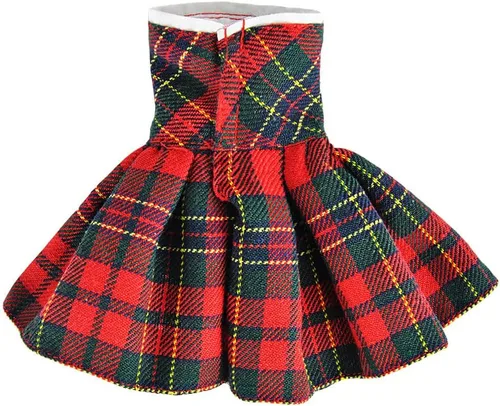 Vista 2 de E-TING Ropa de Papá Noel para decoración navideña de muñeca elfo (vestido a cuadros rojo-verde)